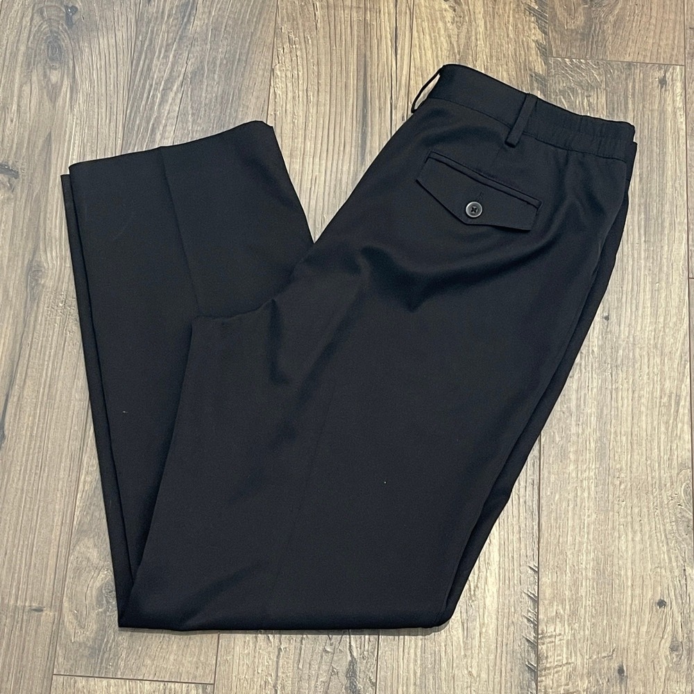 Talbots Petites Black Straight Leg Dress Pants Womens 12P Elastic Waist Creased